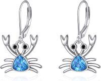 wholesale 925 Sterling Silver Blue Crystal Crab Dangle Earrings Sea Life Gift for Her-Crab Earrings