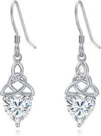 wholesale 925 Sterling Silver Heart Birthstone Celtic Knot Dangle Leverback Earrings-04-April