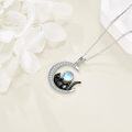 wholesale 925 Sterling Silver Opalite Crescent Moon Black Cat Pendant Necklace-0-3