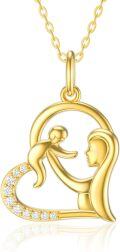 wholesale 14K Gold Mother and Child Heart Pendant Necklace with Cubic Zirconia - Gift for Mom/Wife/Grandma (18)-0-0