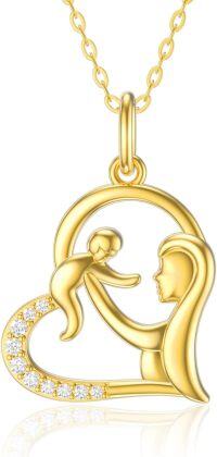 wholesale 14K Gold Mother and Child Heart Pendant Necklace with Cubic Zirconia - Gift for Mom/Wife/Grandma (18)-Mother Necklace