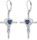 wholesale TOUPOP Cross Earrings For Women Infinity Blue Sapphire Cross Earrings Sterling Silver Religious Jewelry September Birthstone Earring With Heart Crystal Birthday Gifts For Women -0-0
