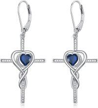 wholesale TOUPOP Cross Earrings For Women Infinity Blue Sapphire Cross Earrings Sterling Silver Religious Jewelry September Birthstone Earring With Heart Crystal Birthday Gifts For Women -undefined