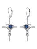TOUPOP Sterling Silver Blue Sapphire & Crystal Cross Earrings-0-0