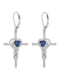 TOUPOP Sterling Silver Blue Sapphire & Crystal Cross Earrings-undefined