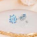 wholesale 925 Sterling Silver Blue Topaz 3ct Emerald Cut Flower Stud Earrings for Women Gifts-0-2