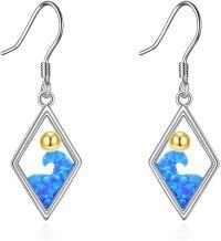 wholesale 925 Sterling Silver Blue Opal Wave Shape Drop Earrings for Women-Opal 2