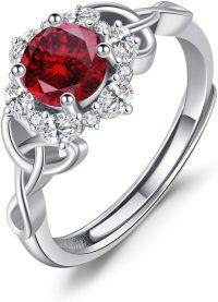 wholesale Sterling Silver Zircon Celtic Birthstone Adjustable Ring for Women-01-January