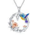 wholesale 925 Sterling Silver Hummingbird & Flower Pendant Necklaces for Women Girls Gifts Alphabet Initial Letter P Charm Chain Jewelry Set Blue Purple Yellow Gold Tone Enamel Colorful Artistic Design-0-17