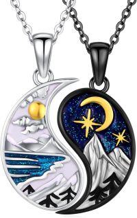 wholesale 925 Sterling Silver Yin Yang Moon & Star Couple Necklaces-01- Yin Yang Mountain(01)