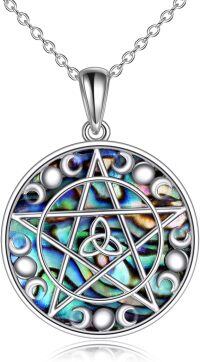 wholesale 925 Sterling Silver Abalone Shell Pentagram Triple Moon Goddess Necklace Celtic Knot Pagan Jewelry-abalone shell