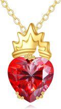 wholesale 14K Yellow Gold Crown Necklace with Red Heart-Cut Moissanite Stones, Hypoallergenic, 16 Chain + 2 Extender, Gift Ready-0-0