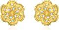 wholesale 925 Sterling Silver Plated Gold Flower Stud Earrings with Cubic Zirconia - Elegant Floral Design for Women's Fashion Accessories-0-0