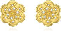 wholesale 925 Sterling Silver Plated Gold Flower Stud Earrings with Cubic Zirconia - Elegant Floral Design for Women's Fashion Accessories-Knot