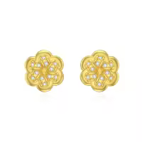 wholesale 925 Sterling Silver Plated Gold Flower Stud Earrings Wholesale with Cubic Zirconia - Elegant Floral Design for Women's Fashion Accessories-Knot