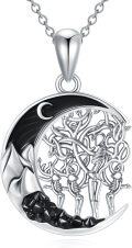 wholesale 925 Sterling Silver Black Onyx Tree of Life Crescent Moon Pendant Necklace for Women-0-0