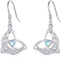 wholesale 925 Sterling Silver Opal Triquetra Trinity Knot Drop Dangle Leverback Earrings - Moonstone Celestial  for Women Girls-Moonstone