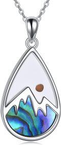 wholesale 925 Sterling Silver Teardrop Abalone Shell Mountain Pendant Necklaces for Women Girls Gifts Jewelry (Blue)-0-0