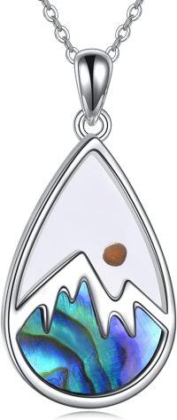 wholesale 925 Sterling Silver Teardrop Abalone Shell Mountain Pendant Necklaces for Women Girls Gifts Jewelry (Blue)-Teardrop Mountain Seed