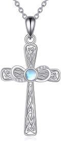 wholesale 925 Sterling Silver Celtic Knot Moonstone Cross Pendant Necklace for Women - Religious s-0-0
