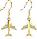 wholesale 14K Gold Airplane Dangle Earrings with Cubic Zirconia for Women-0-0