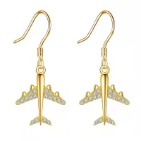 wholesale 14K Gold Airplane Dangle Earrings with Cubic Zirconia for Women-Dangle