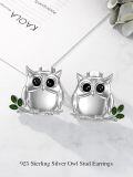 wholesale 925 Sterling Silver Owl Stud Earrings with Green Stones and Cubic Zirconia - Adorable Animal s for Girls & Women-0-4