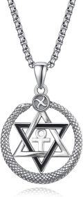 wholesale 925 Sterling Silver Metal Stone Punk Snake Necklace for Men & Women - Double Snake Pendant with Medusa Design and Star of David Symbol (Halloween Edition)-0-0