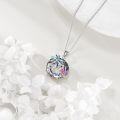 wholesale 925 Sterling Silver Pink Flamingo & Blue Palm Tree Crystal Pendant Necklace-0-9