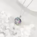 wholesale 925 Sterling Silver Pink Flamingo & Blue Palm Tree Crystal Pendant Necklace-0-9