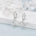 wholesale 925 Sterling Silver Crescent Moon & Star Dangle Huggie Hoop Earrings with Opal Stone and Cubic Zirconia Accents-0-2