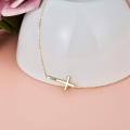 wholesale 14k Gold Faith Engraved Sideways Cross Pendant Necklace For Women-0-2
