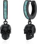 wholesale 925 Sterling Silver Turquoise Black Skull Huggie Hoop Dangle Earrings-0-0