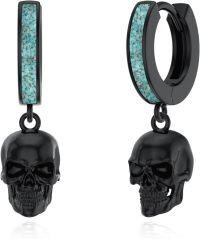 wholesale 925 Sterling Silver Turquoise Black Skull Huggie Hoop Dangle Earrings-Skull