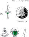 wholesale 925 Sterling Silver Heart-Shaped Emerald Green Stone Claddagh Cross Drop Earrings-0-2