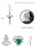 wholesale 925 Sterling Silver Heart-Shaped Emerald Green Stone Claddagh Cross Drop Earrings-0-2