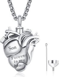 wholesale 925 Sterling Silver Aunt Cremation Necklace Wholesale Engraved Heart Urn Pendant-Son