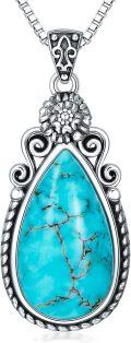 wholesale Sterling Silver Turquoise Vintage Native Western Birth Flower Pendant Necklace for Women-0-26