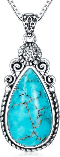 wholesale Sterling Silver Turquoise Vintage Native Western Birth Flower Pendant Necklace for Women-J_Oct_Gerbera