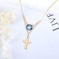 wholesale 14K Gold & Blue Crystal Layered Cross Necklace - Faith, Hope, Courage Gift for Women-0-4