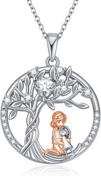 wholesale 925 Sterling Silver & Rose Gold Plated 925 Pendant with Girl and Tree Design (Moissanite)-Silver-Mother Daughter