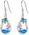 wholesale Sterling Silver Blue Opal Palm Tree Earrings Teardrop Ocean Wave Jewelry-0-6