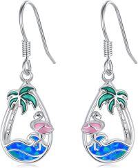 wholesale Sterling Silver Blue Opal Palm Tree Earrings Teardrop Ocean Wave Jewelry-Flamingo