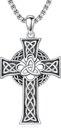 wholesale 925 Sterling Silver Celtic Cross Pendant Necklace for Men with 2.5mm 22 +2  Rolo Chain-D-style