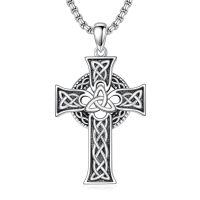 wholesale 925 Sterling Silver Celtic Cross Pendant Necklace for Men with 2.5mm 22 +2  Rolo Chain-D-style