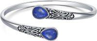 wholesale Sterling Silver Natural Stone Handmade Adjustable Boho Navajo Cuff Bracelet-Lapis Lazuli