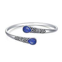 wholesale 925 Sterling Silver Black Onyx Gemstone Adjustable Bohemian Cuff Bracelet-Lapis Lazuli