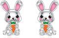 wholesale 925 Sterling Silver Bunny Rabbit Carrot Stud Earrings - Cute Animal  for Women Girls-0-0