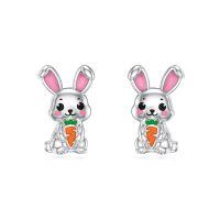 wholesale 925 Sterling Silver Bunny Earrings Wholesale Holding Carrots-Bunny