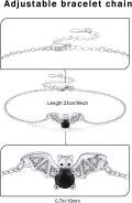 wholesale 925 Sterling Silver Bat Charm Bracelet with Black Crystal Stone for Women and Girls-0-1